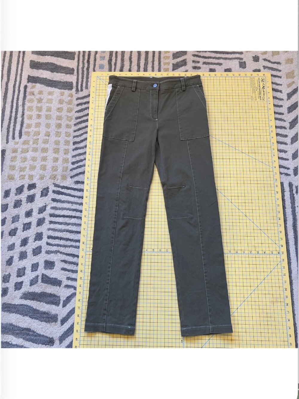 TWP slim chinos with ribbon stripe sz 6 in olive green